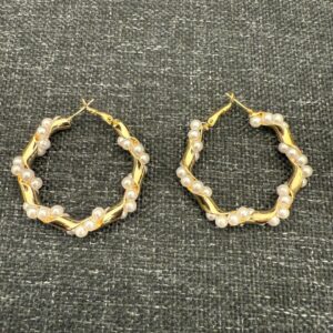 Pearl wave gold hoop earrings