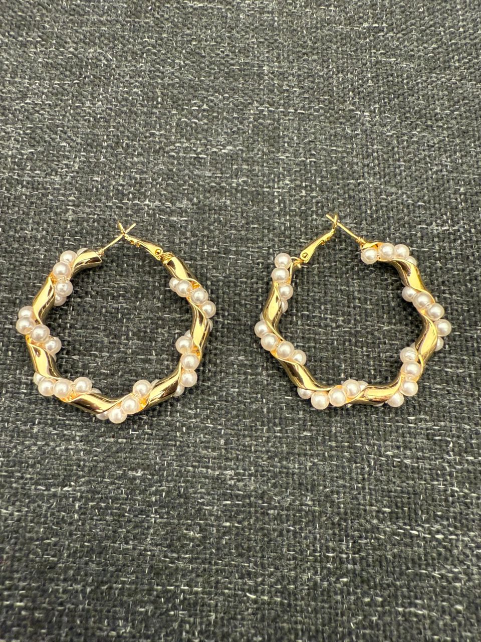 Pearl wave gold hoop earrings