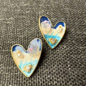 Enameled lotus heart earrings