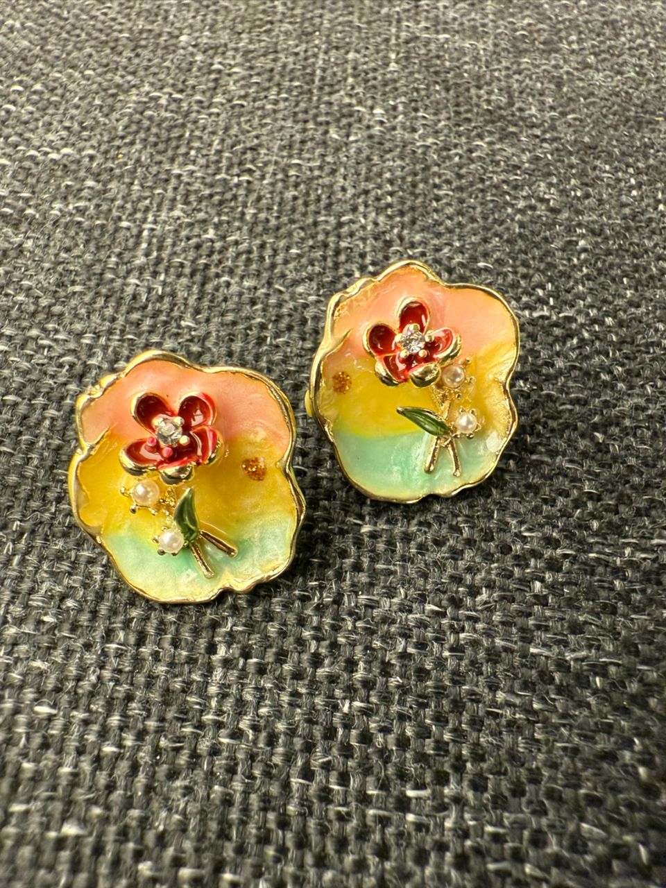 Colorful flower enamel earrings