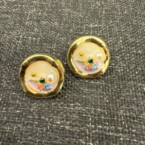Gold circle earrings with gems and pearls